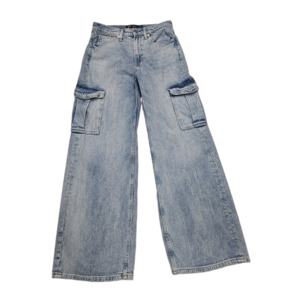 Gap High Rise Wide Leg Cargo Jeans 6 28R Vintage Wash Baggy Y2K Utility Skater